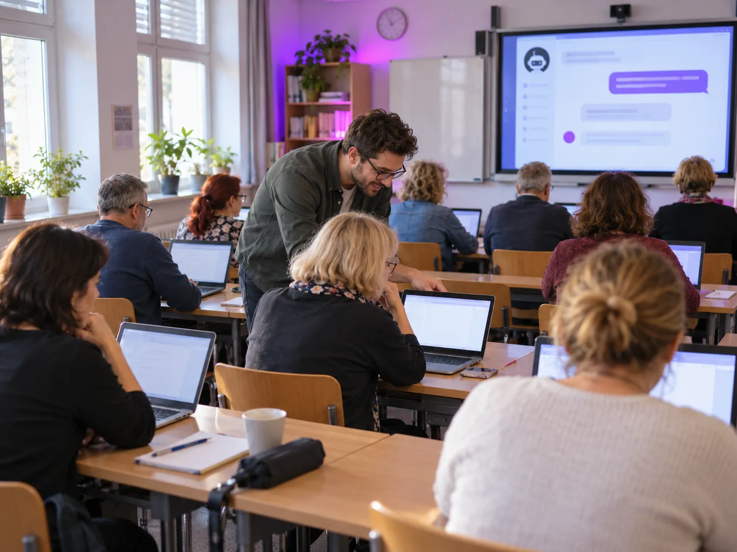 Pedagogové na DVPP kurzu EDUOL si na noteboocích zkoušejí AI nástroje