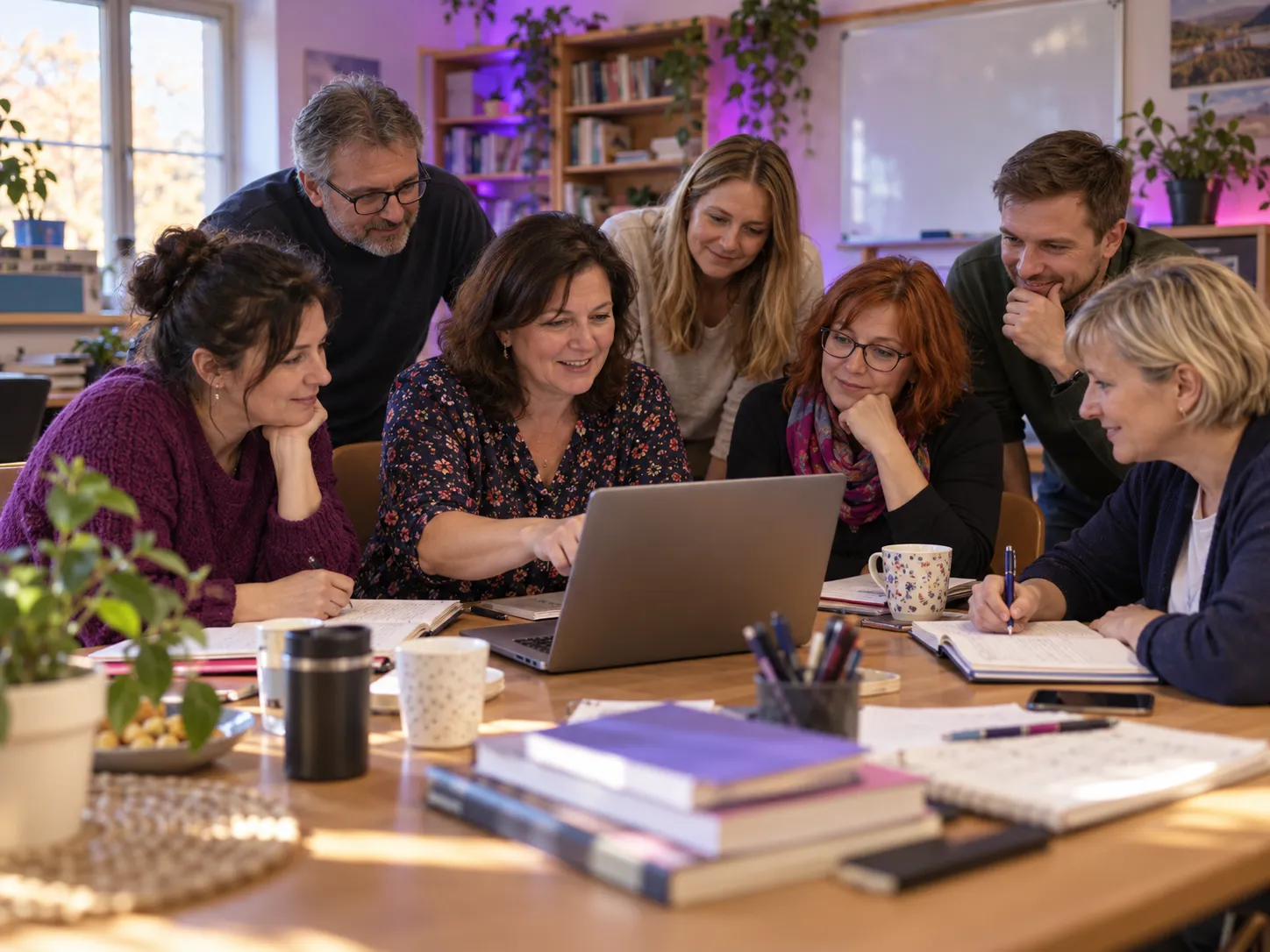 Lektorka EDUOL ukazuje pedagogům digitální nástroj na školení ve sborovně